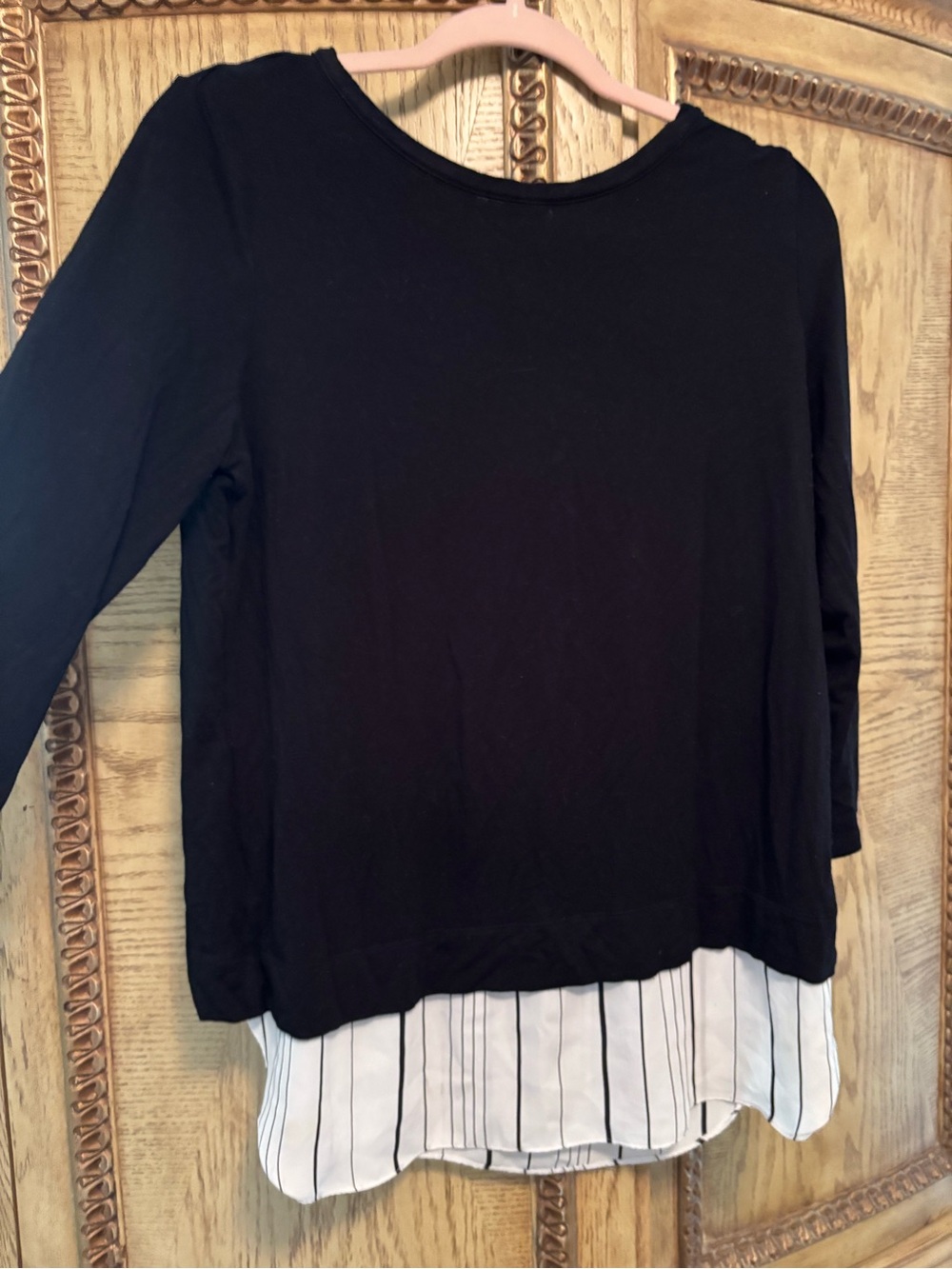 Lila Rose Black Layered Top with Striped Hem